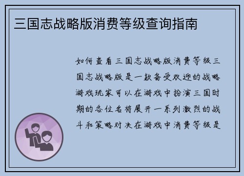 三国志战略版消费等级查询指南