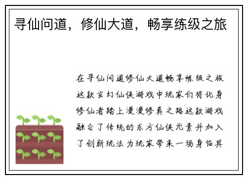 寻仙问道，修仙大道，畅享练级之旅